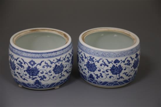 A pair of Chinese blue and white jars and covers, Yongzheng marks but later, D. 13.5cm